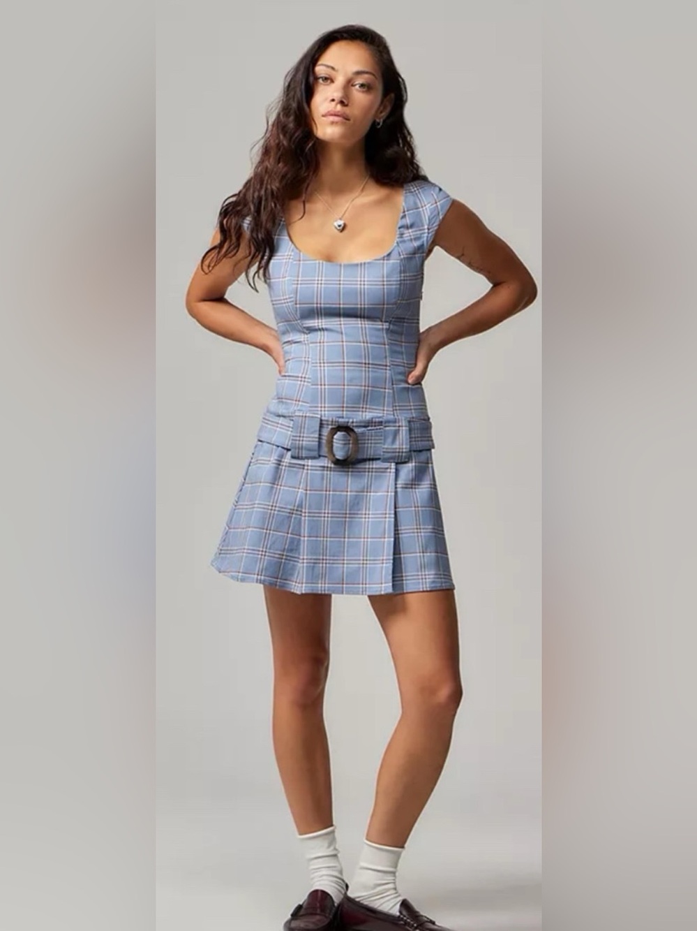 Kimchi Blue Urban Outfitters Tate Belted Drop Waist Plaid Mini Dress Size S